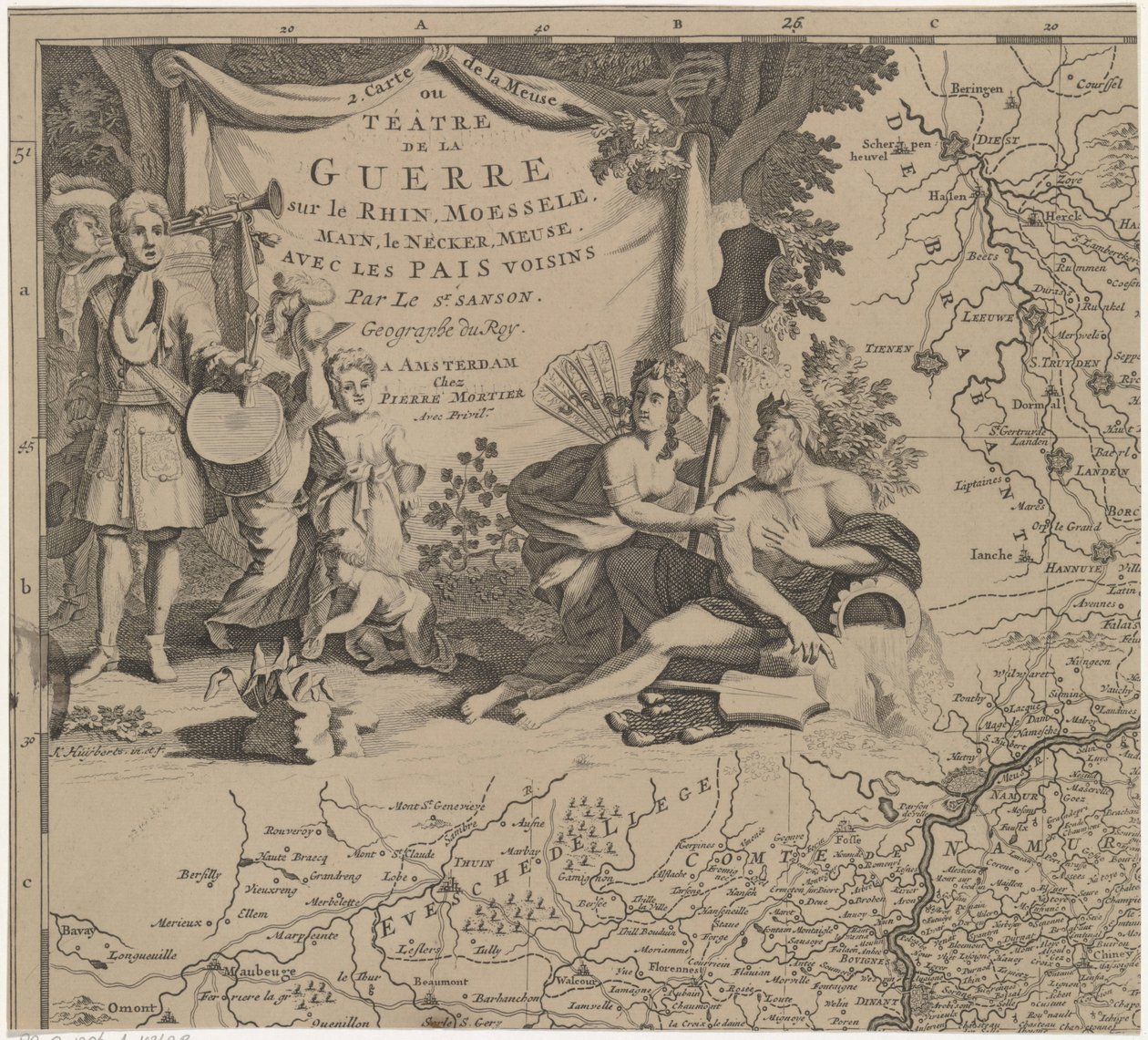 ブリュッセルの東と南の地域とナミュール郡の地図 (葉の左上) Carte de la Meuse ou Téâtre de la Guerre sur le Rhein, Moessele, Mayn, le Necker, Meuse avec les pais voisins (オブジェクトのタイトル) 作： Cornelis Huyberts
