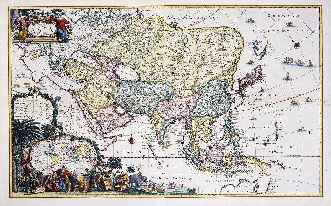 アジアの地図、1696年頃（手描きの彫刻） 作： Cornelis III Dankerts