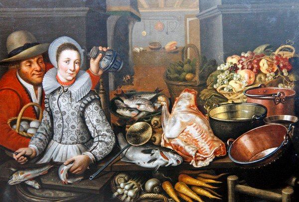 台所の静物と二人の人物（油彩・キャンバス） 作： Cornelis Jacobsz Delff