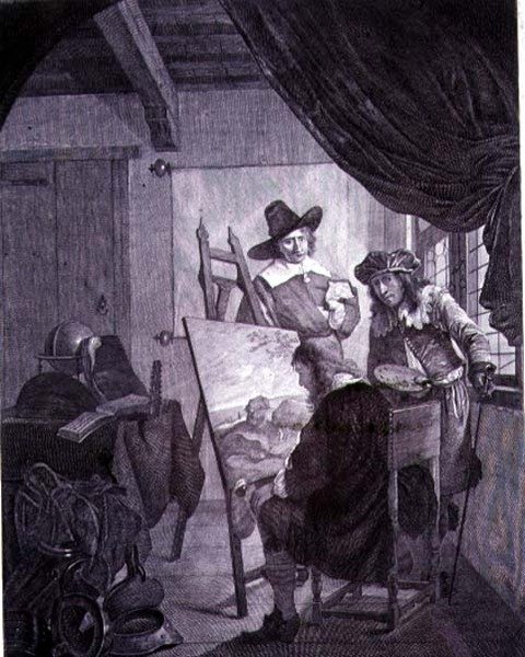 18世紀のコーネリスベガによる17世紀の絵画の後、パトロンと画家 作： コルネリス・ピーテルス・ベガ