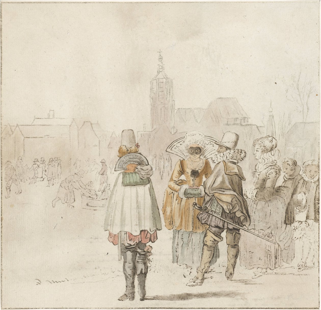 氷上のエレガントな会社 作： Cornelis Ploos van Amstel（アーティストによる署名）