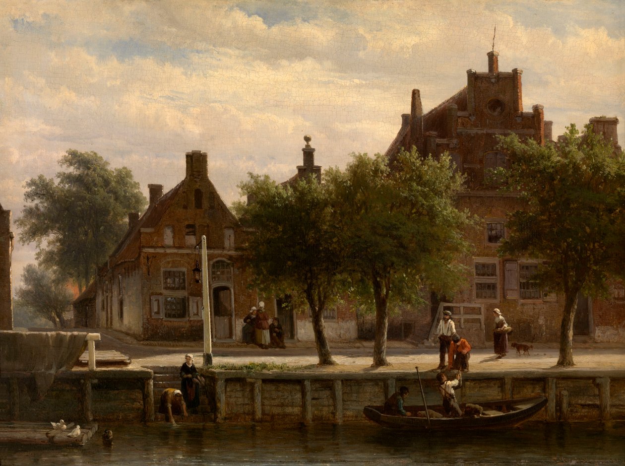 オーバーアイセル州ハッセルトの港の眺め 作： Cornelis Springer