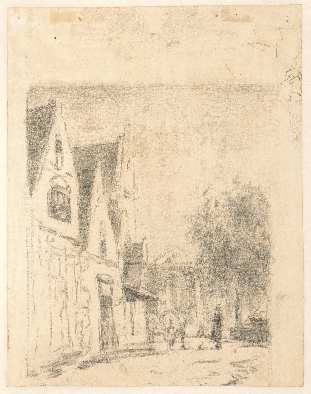馬と男のいる通りの眺め 作： Cornelis Springer