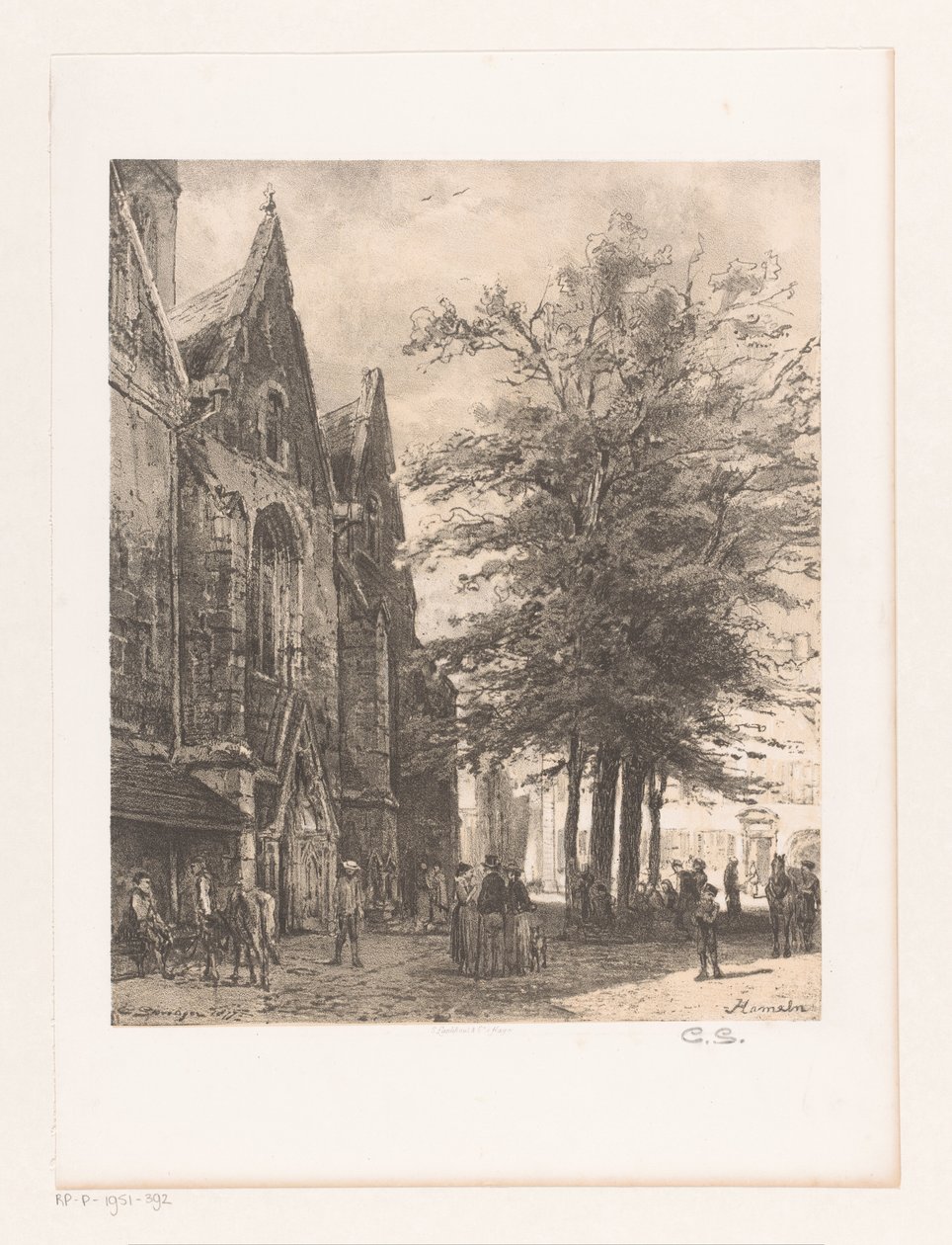 ハーメルンの市場教会の前の人々 Hamelin (オブジェクトのタイトル) 作： Cornelis Springer