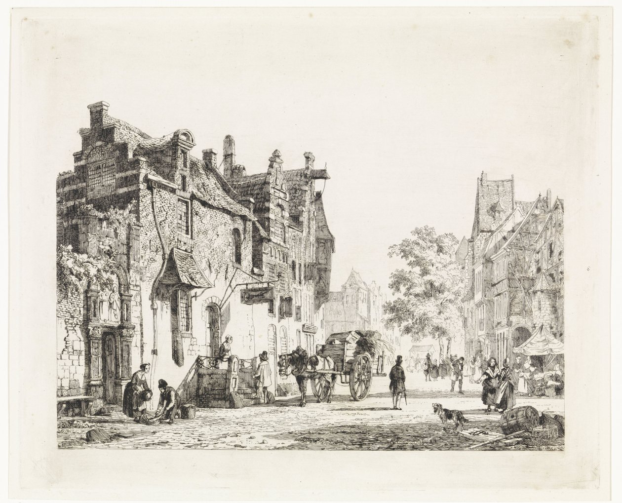 馬車のある街景 作： Cornelis Springer
