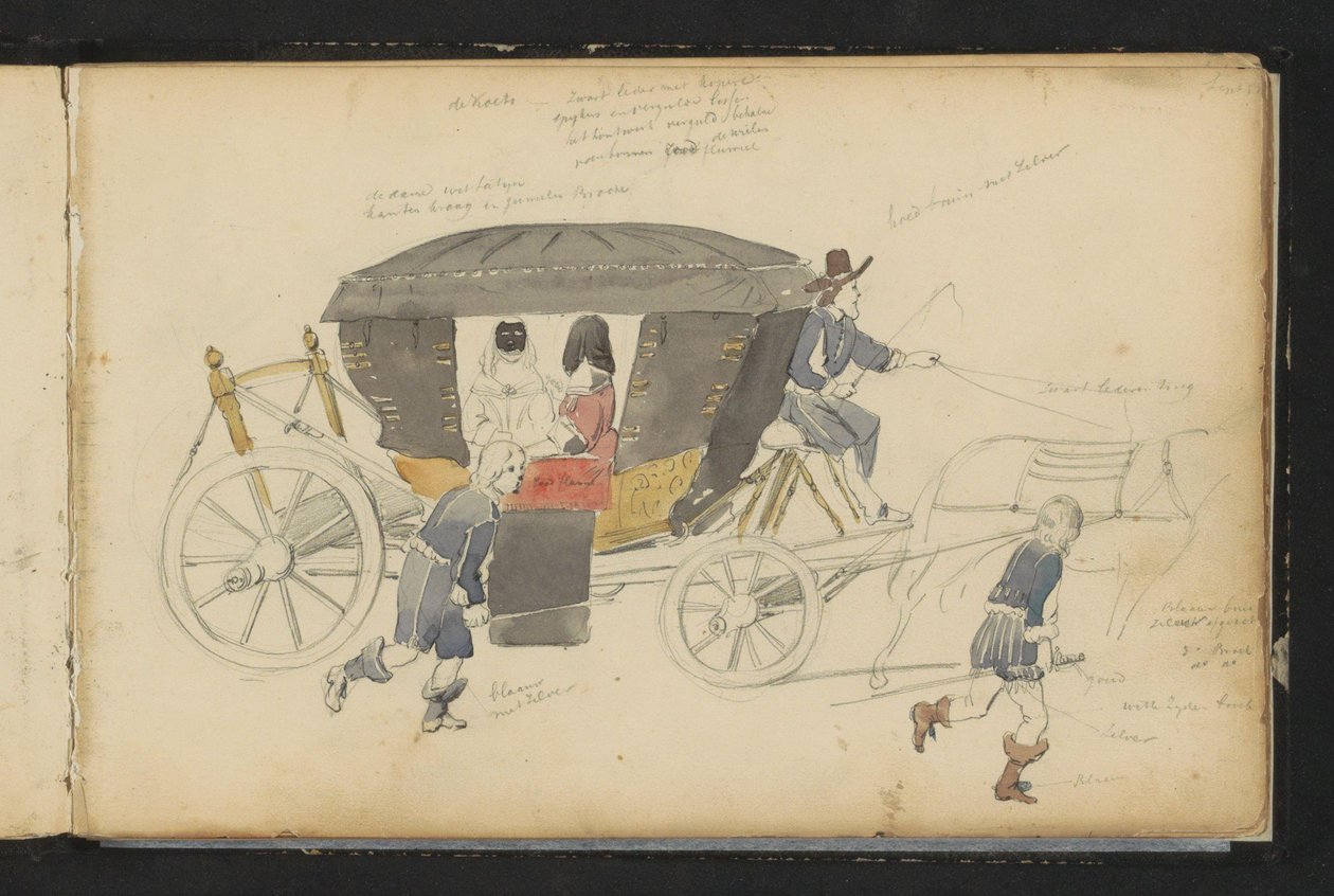 馬車に乗った二人の女性 作： Cornelis Springer