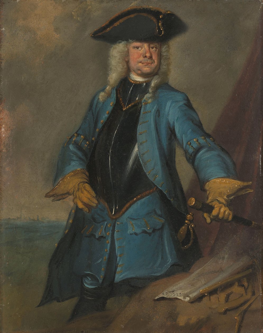 Gerrit Sichterman (1688-1730)。 騎兵隊の補給官、オラニエ・フローニンゲン歩兵連隊の大佐、墓地の司令官 作： Cornelis Troost（アーティストによる署名）