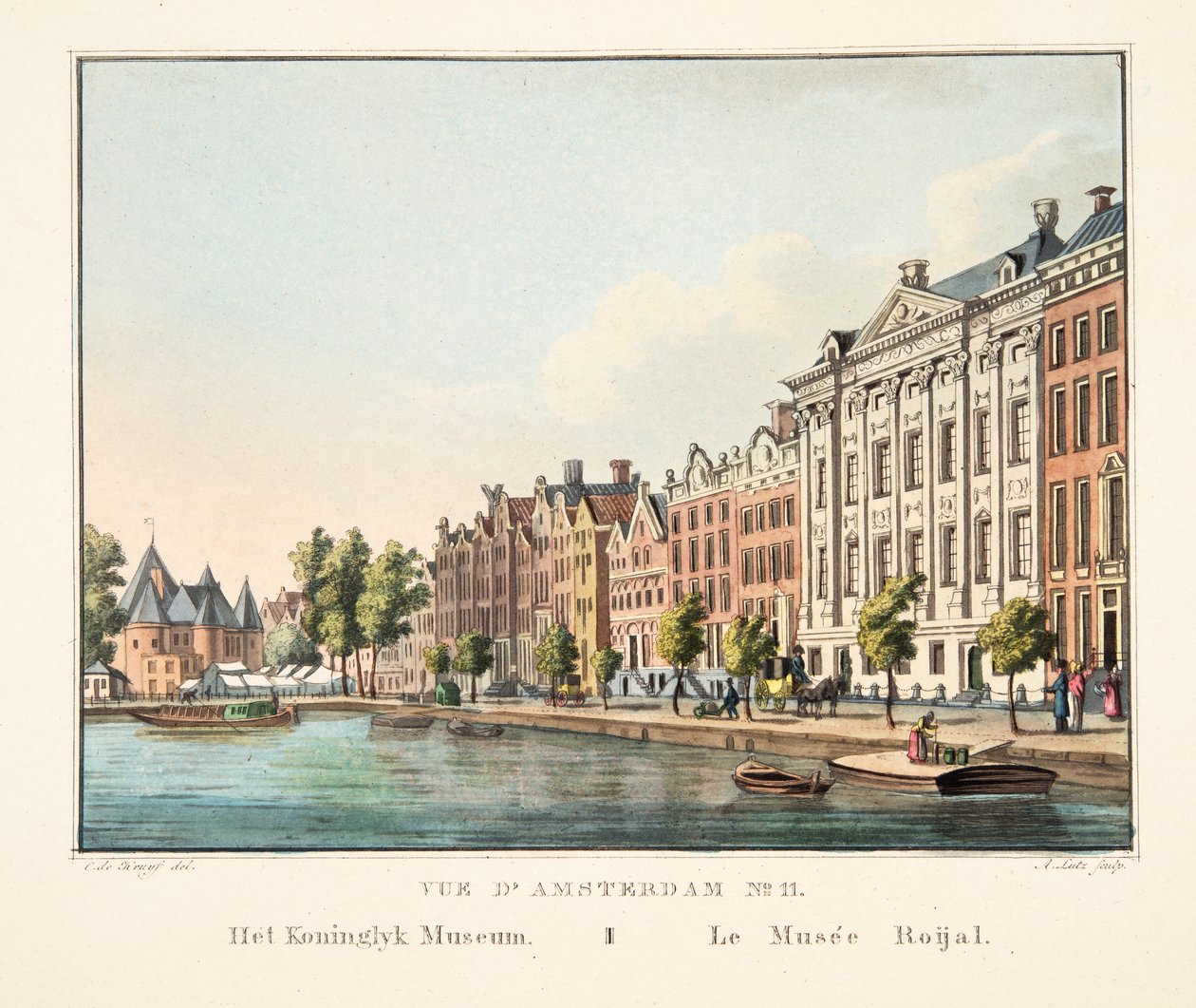 Vue d&39;Amsterdam No. 11。コニングリク博物館。 LeMuséeRoijal、1825年（手描きの彫刻） 作： コルネリス・デ・クライフ