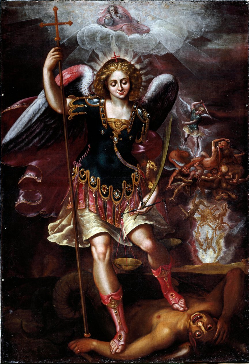 大天使セント・マイケル（木に油彩 作： Cornelis de Wael