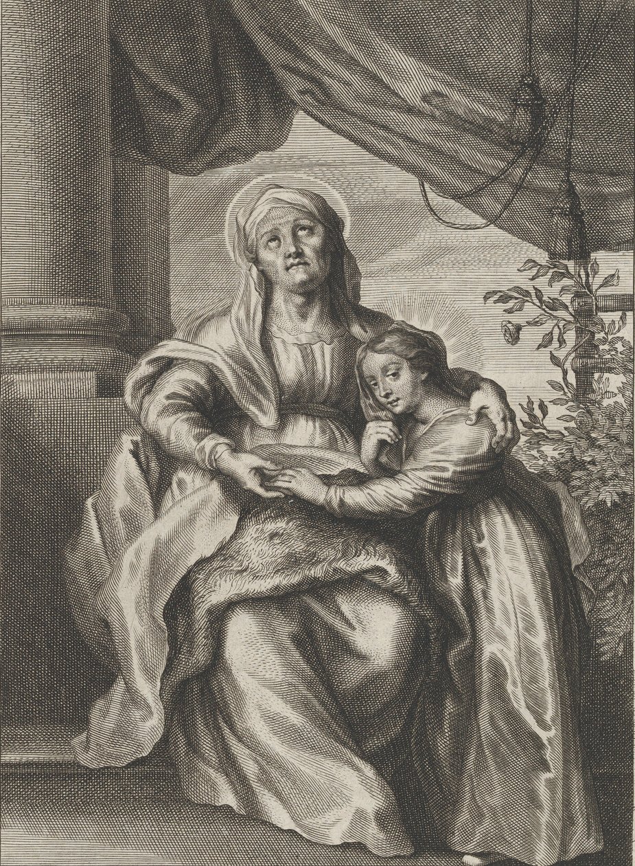 聖アンナが上向きのベンチに座っている聖母の教育と...、ca。 1645-78。 作： Cornelis van Caukercken