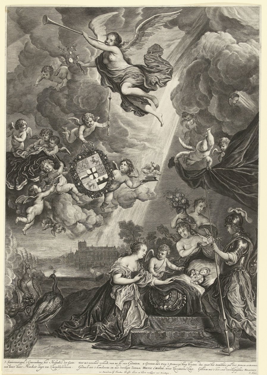 ヘンドリック・カシミールの娘マリア・アマリア王女の誕生の寓意、1689年 作： Cornelis van Dalen（II）