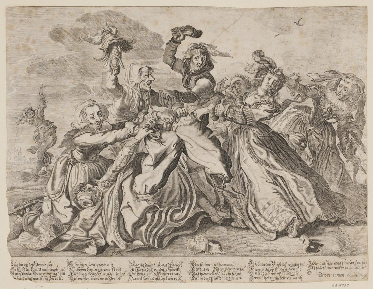 男性のズボンをめぐって戦う7人の女性 作： Cornelis van Kittenstein