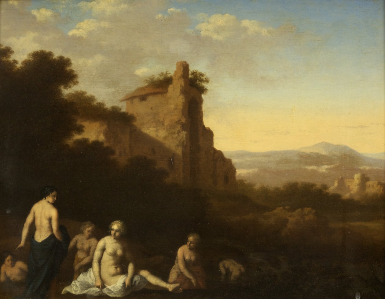 ニンフ入浴（パネルに油彩） 作： Cornelis van PoelenburghまたはPoelenburch
