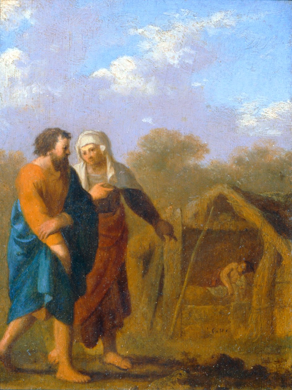 サラはアブラハムにハガルを2番目の妻として迎えるよう頼む． 作： Cornelis van PoelenburghまたはPoelenburch