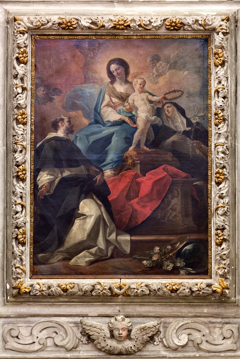 SSサルヴァトーレ教会、内部、ロザリオの祭壇、ロザリオの聖母、コッラード・ジアキント（1703-1766）作のキャンバス、プーリア州レッチェ、ポッジャルド（写真） 作： コラード・ジャキント