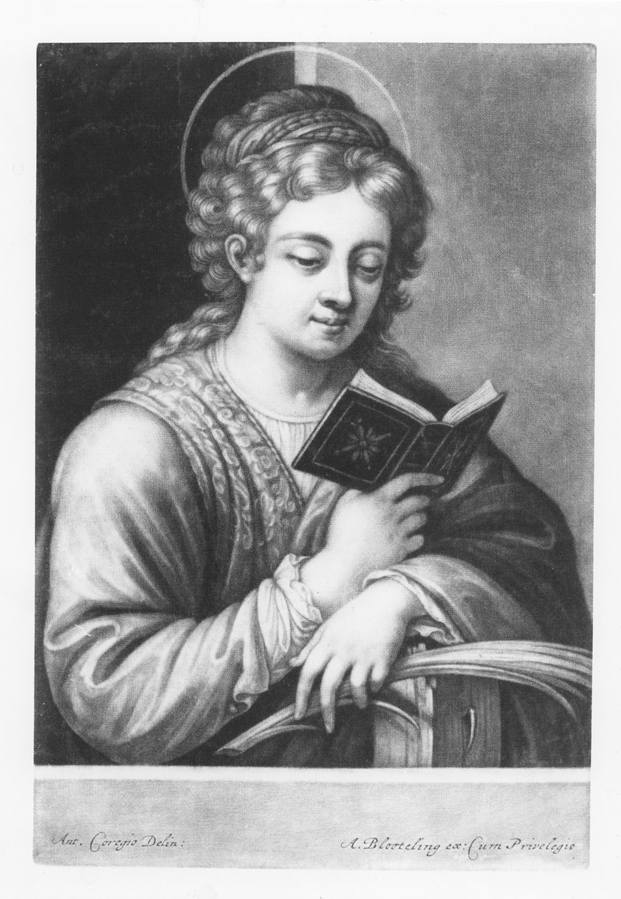 聖カタリナ、Abraham Blooteling（1640-90）1684によって彫刻 作： アントニオ・ダ・コレッジョ