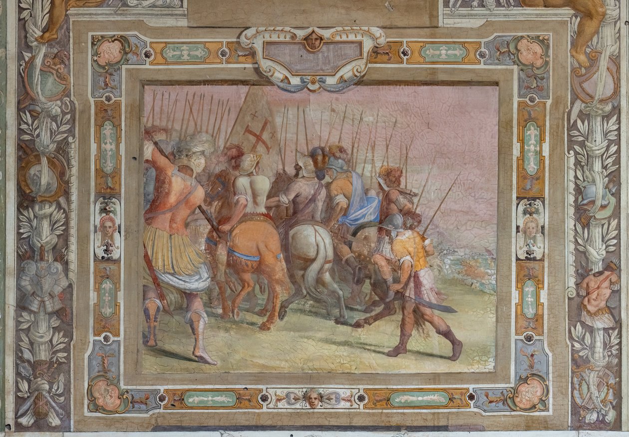 ゴッドフレイ・オブ・ブイヨンのエルサレム攻略の証文による戦闘シーン、1589-94年頃（フレスコ画） 作： 