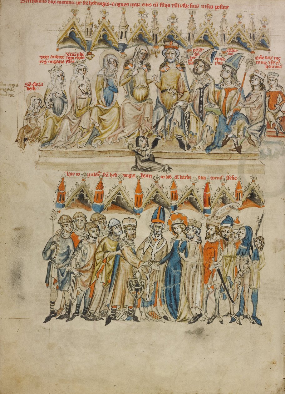 メラニア国ベルトルト四世の家族。 ヘドヴィヒとハインリヒの結婚、1353年 作： LiegnitzのDukeLudwigIの法廷ワークショップ