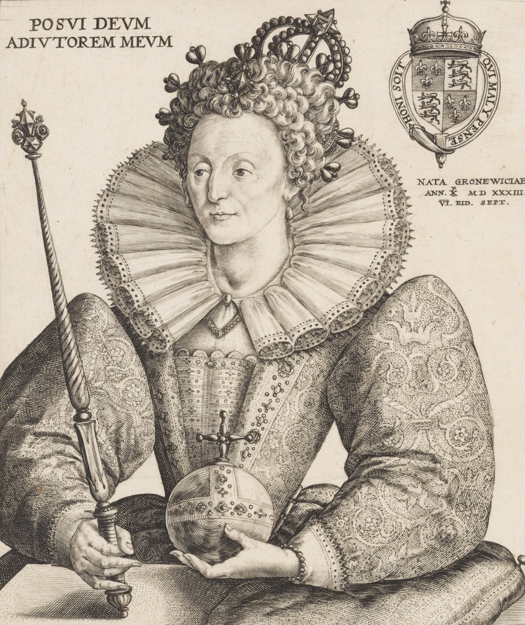 エリザベス女王、1592 年。 作： Crispijn dePasseI。