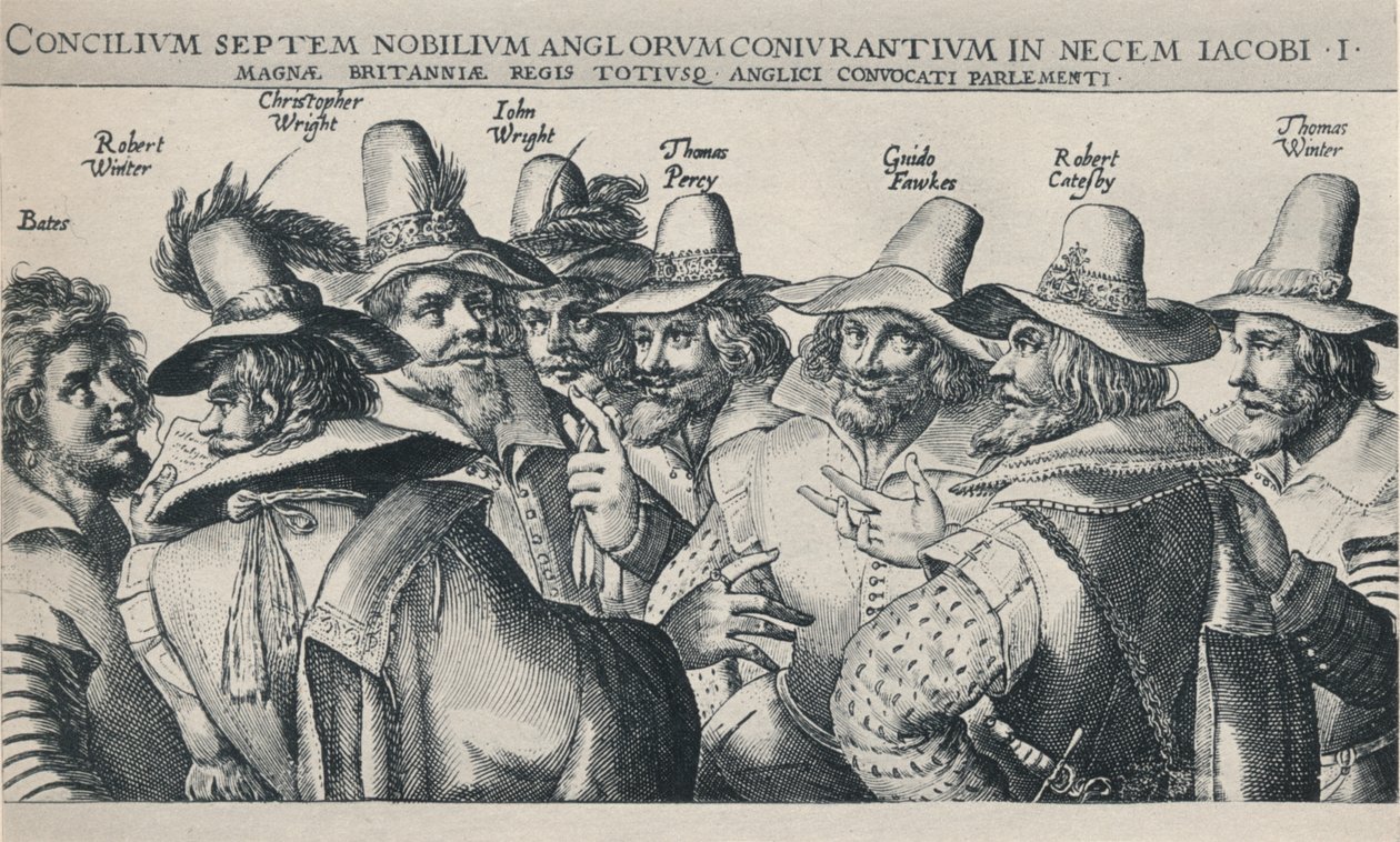 「火薬陰謀の共謀者」、1605年、1904年 作： Crispijn dePasseI。