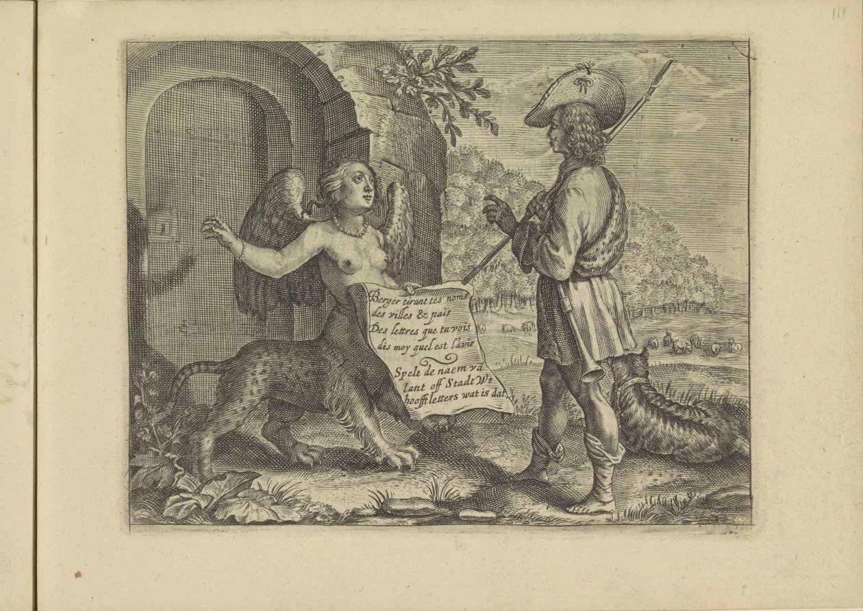 Gesprek tussen een sfinx en een herder 羊飼いに変装したキリスト教の偉大な女性たちの実際の肖像画。 (シリーズタイトル) 作： Crispijn van de Passe（II）