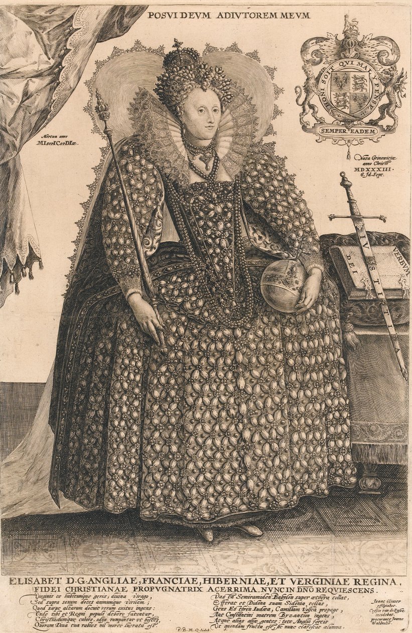 イングランド女王エリザベス、1603年頃（エングレービング 作： Crispin I de Passe