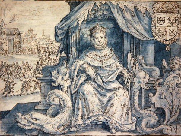 ルイ13世（1601-43）フランス王（ペン、茶インク、青焼き、紙） 作： Crispin I de Passe