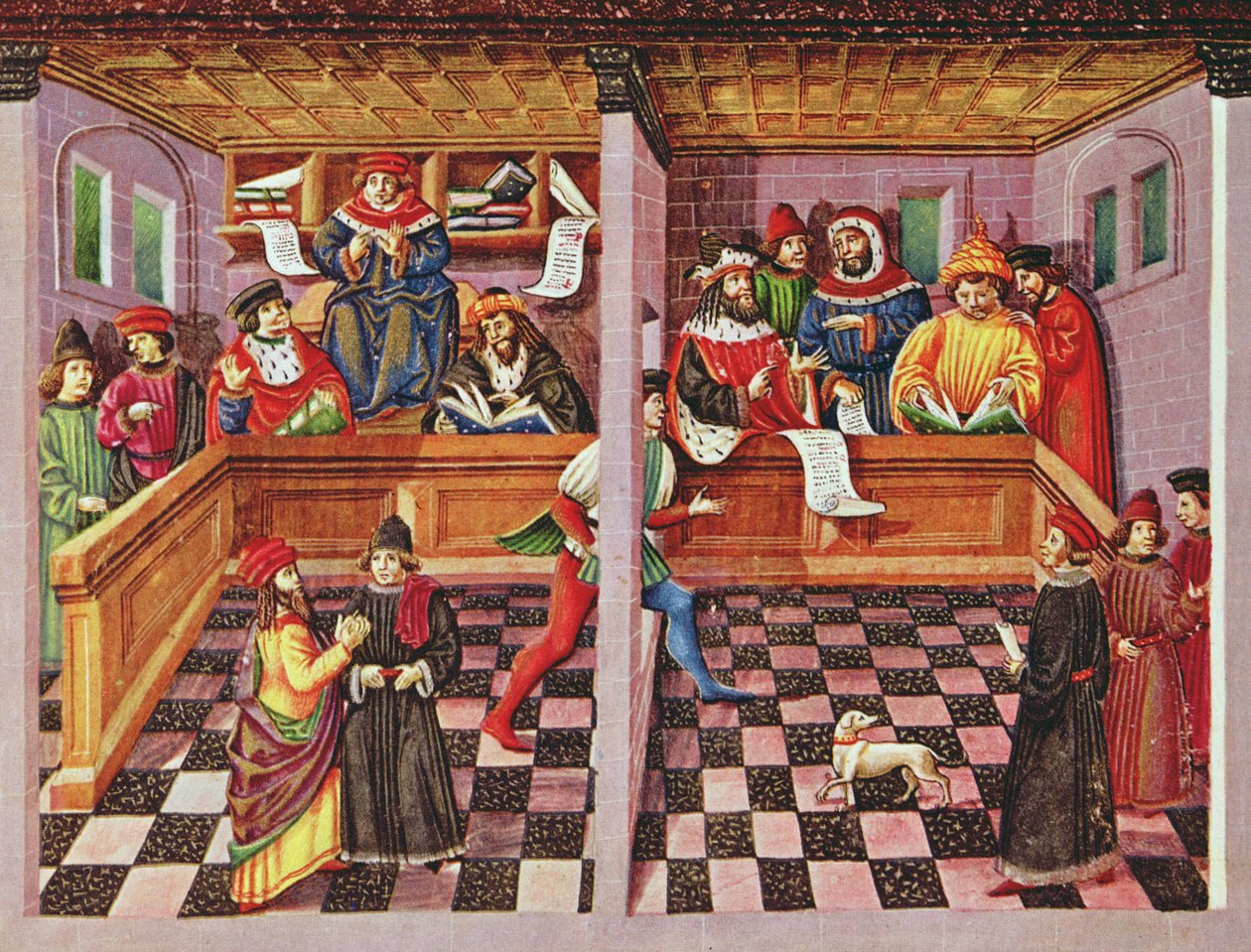 ラットさん209 fol.8v「De Sphaera」からの科学者の法廷、c.1470 作： クリストフォロ・デ・プレディス