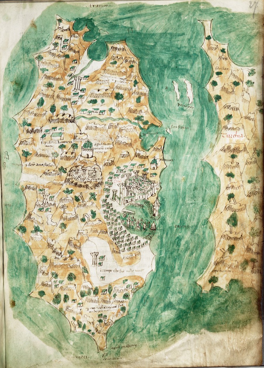 キオスと隣接する本土の海図 1420年頃（ベラム） 作： クリストフォロ・ブオンデルモンティ