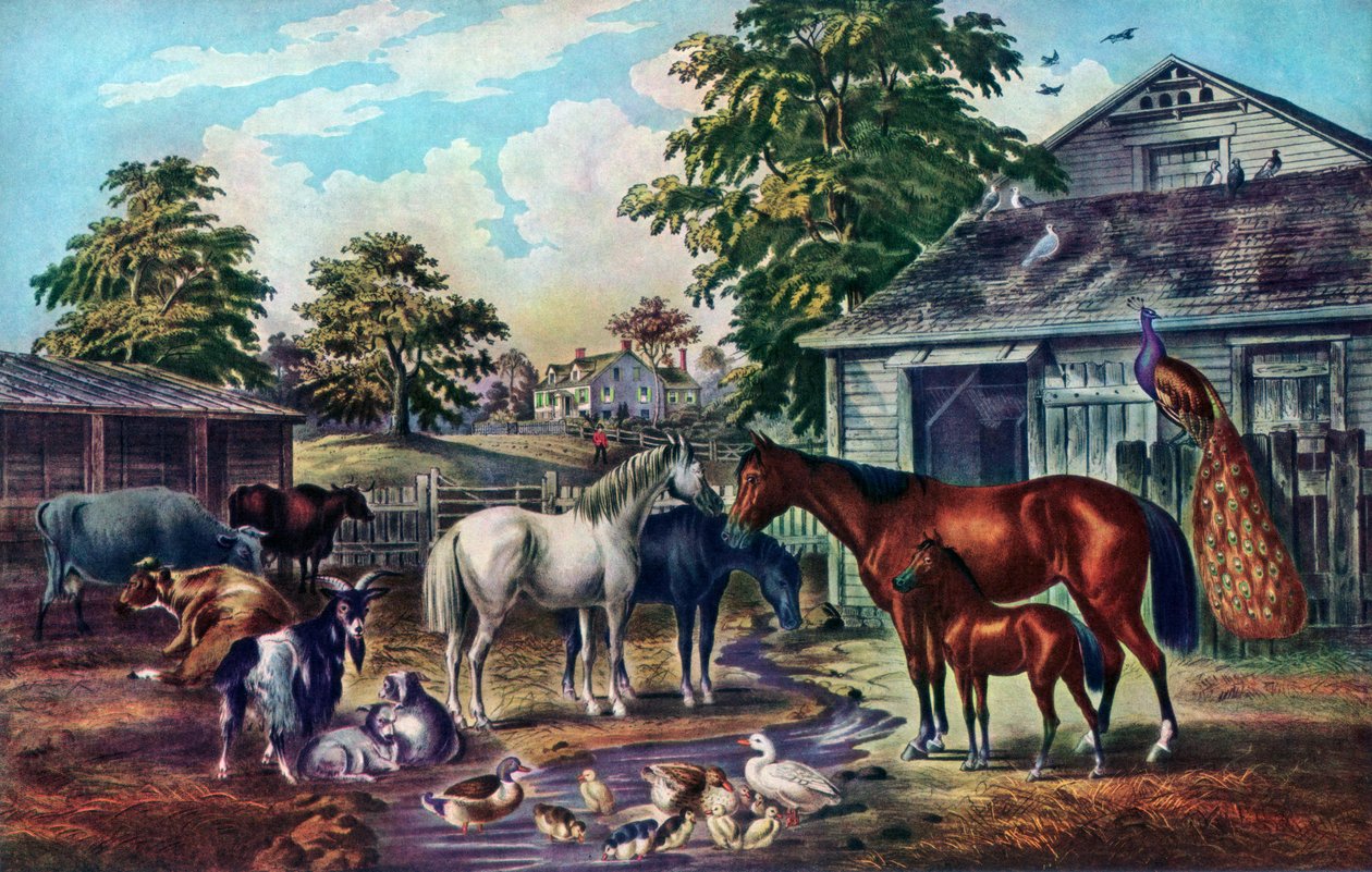 朝のアメリカンファームヤード、1857 作： キュリアーとアイブス