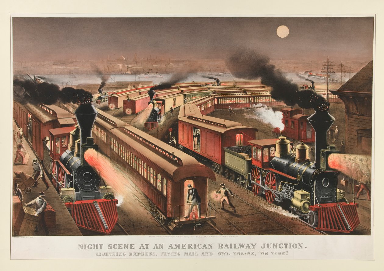 アメリカの鉄道ジャンクションの夜景 作： キュリアーとアイブス