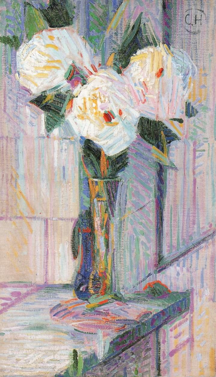 ガラスの花瓶に白い牡丹 作： カート・ハーマン