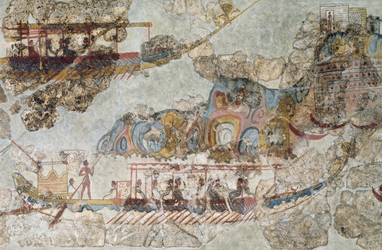 船の群れ」ギリシャ・キクラデス諸島南部テラのフレスコ画 キクラデス文明、紀元前3～2千年頃 作： キクラデスキクラデス