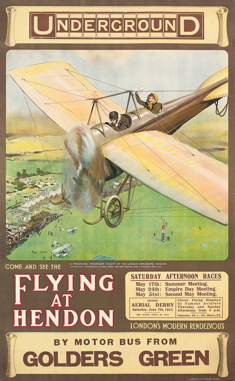 「フライングアットヘンドン」、広告ポスター、1914 作： サイラスクネオ