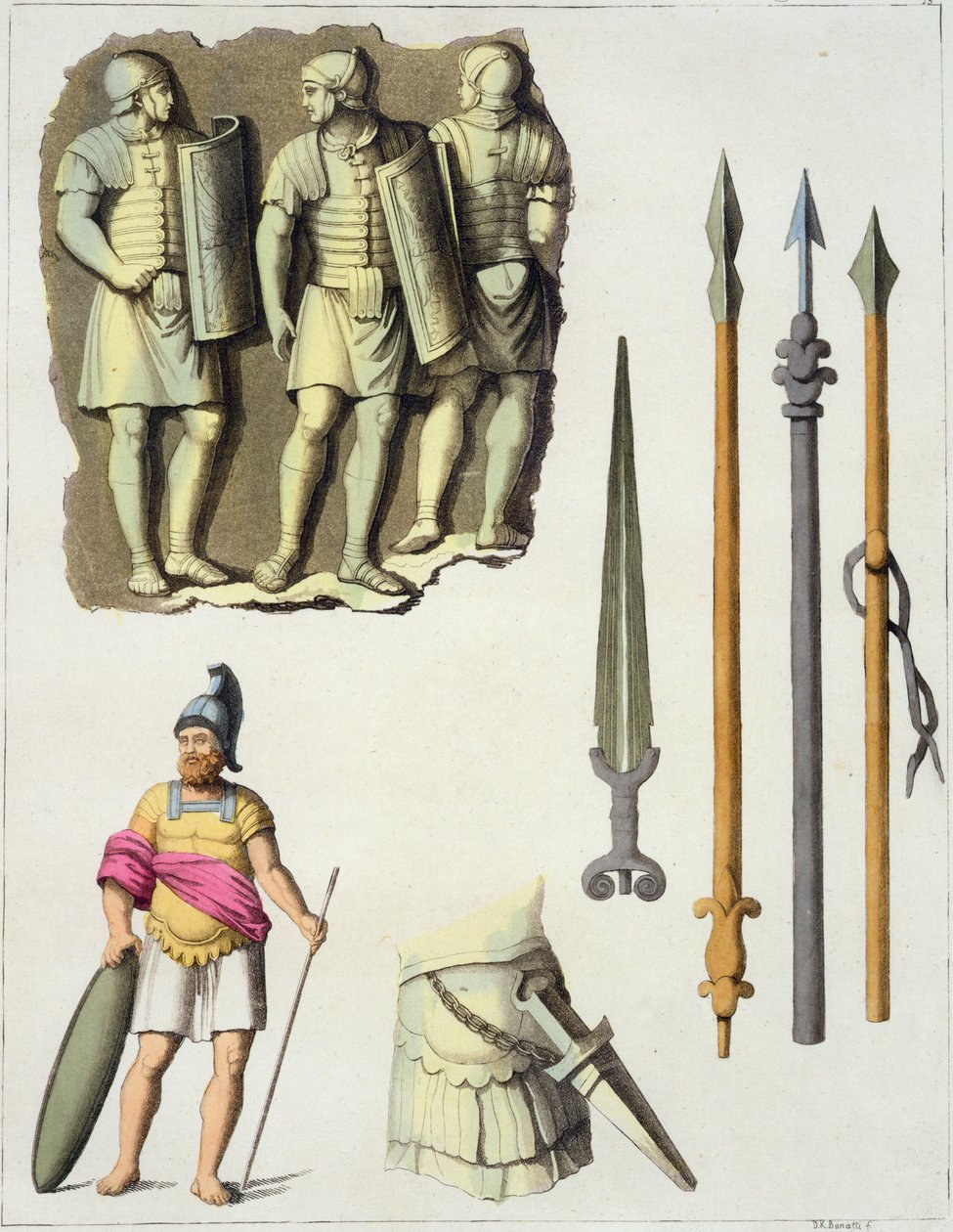 ジュールズフェラーリオの「ルコスチュームアンシャンエモデルヌ」のローマ軍団の制服と武器、1820年代から30年代に出版 作： DKボナッティ