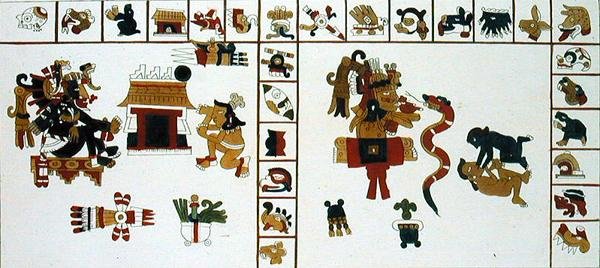 Chuacohuati神を描いたヒエログリフの写本（カラー彫刻） 作： DK（後）ボナッティ