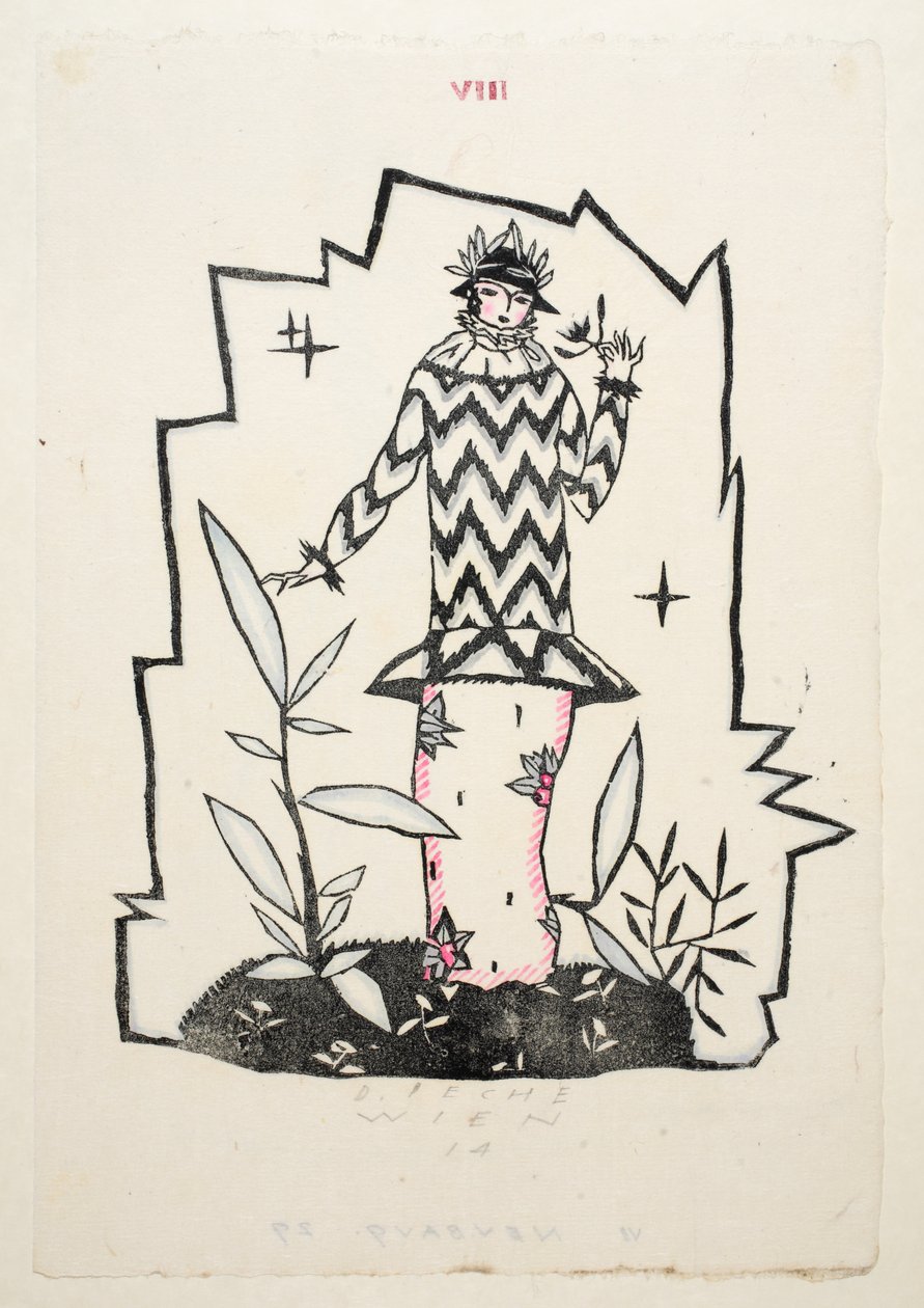 デイドレスのデザイン、1914年、プレート8、ブック1、イラスト、パブ「Wiener Werkstatte Mode 191415」から。エドゥアルドコスマック、ウィーン、1914年〜1915年 作： スクルージペッシュ