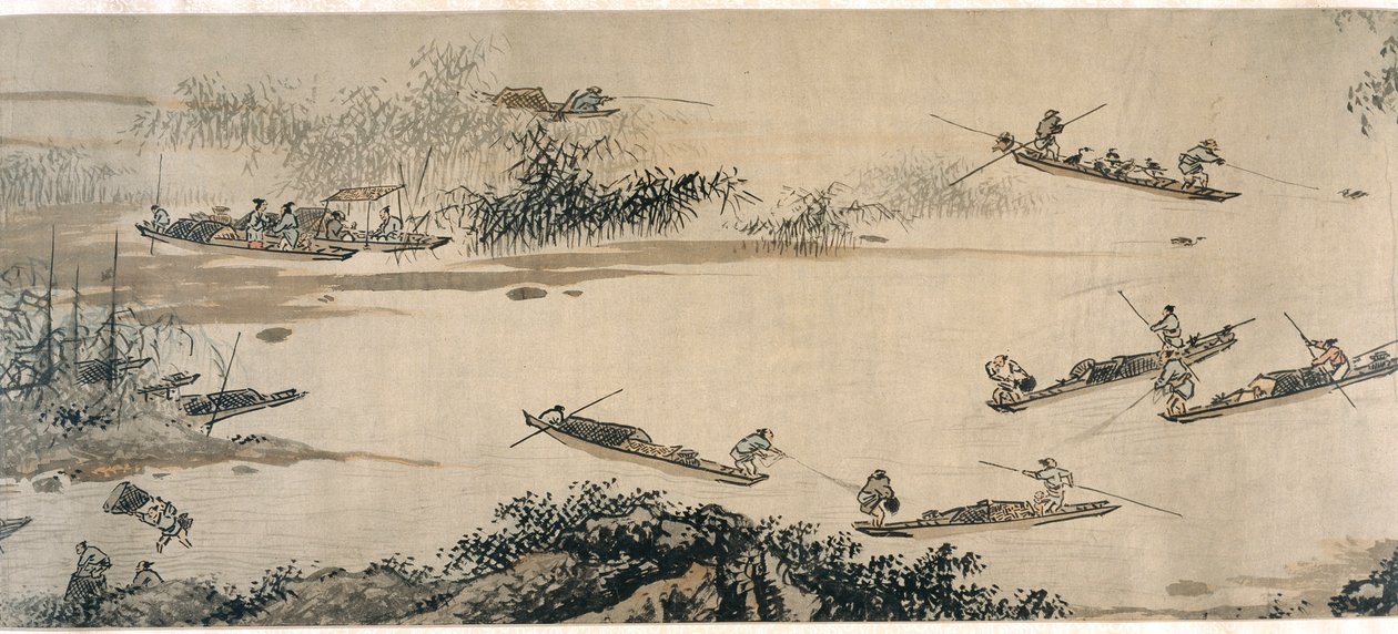 秋の川の漁師 作： 大陣