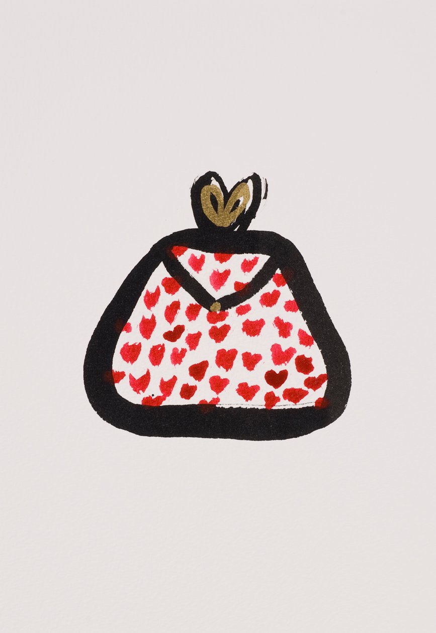 Red Spotty Purse, 2017（紙に赤と黒のインディアインクと金のフェルトペン） 作： デイジー・ド・ヴィルヌーヴ