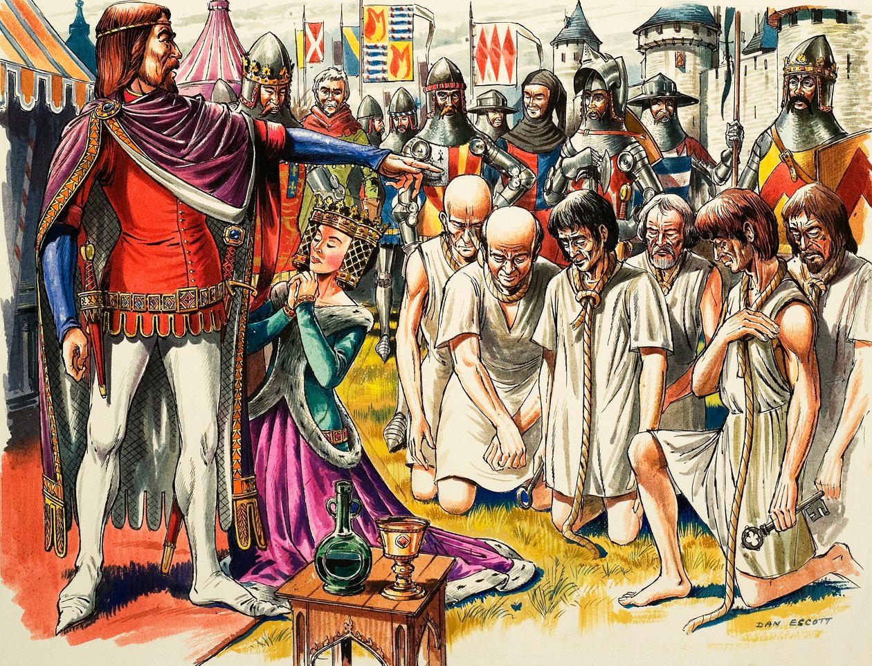 1347年、カレー市民とエドワード3世（グワッシュ、紙） 作： ダン・エスコット