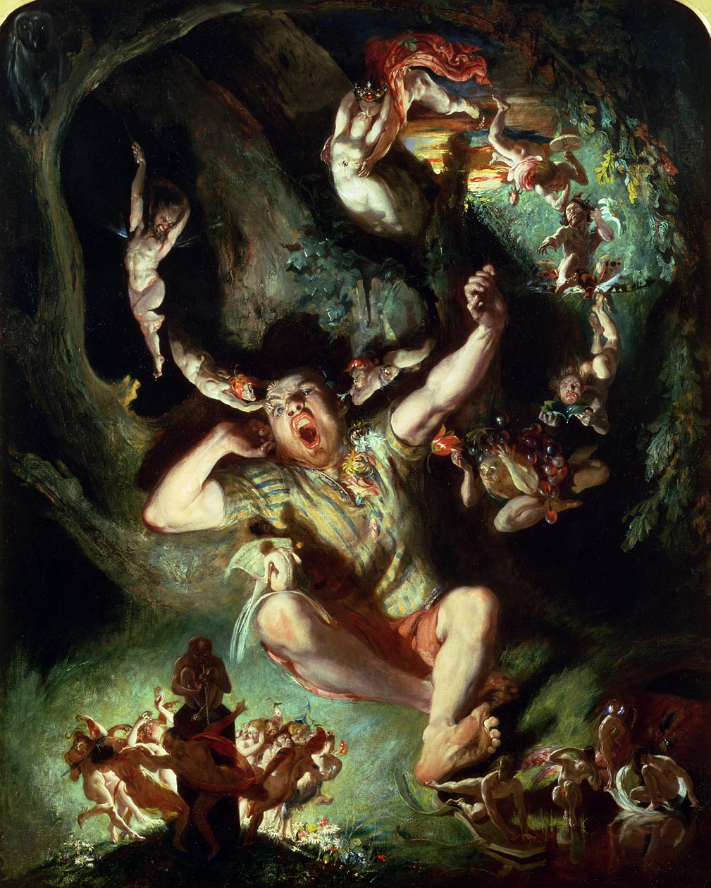 ウィリアム・シェイクスピア（1564-1616）による「真夏の夜の夢」第4幕シーンIからの底の魔法の解禁（キャンバスに油彩） 作： ダニエル・マクリーズ