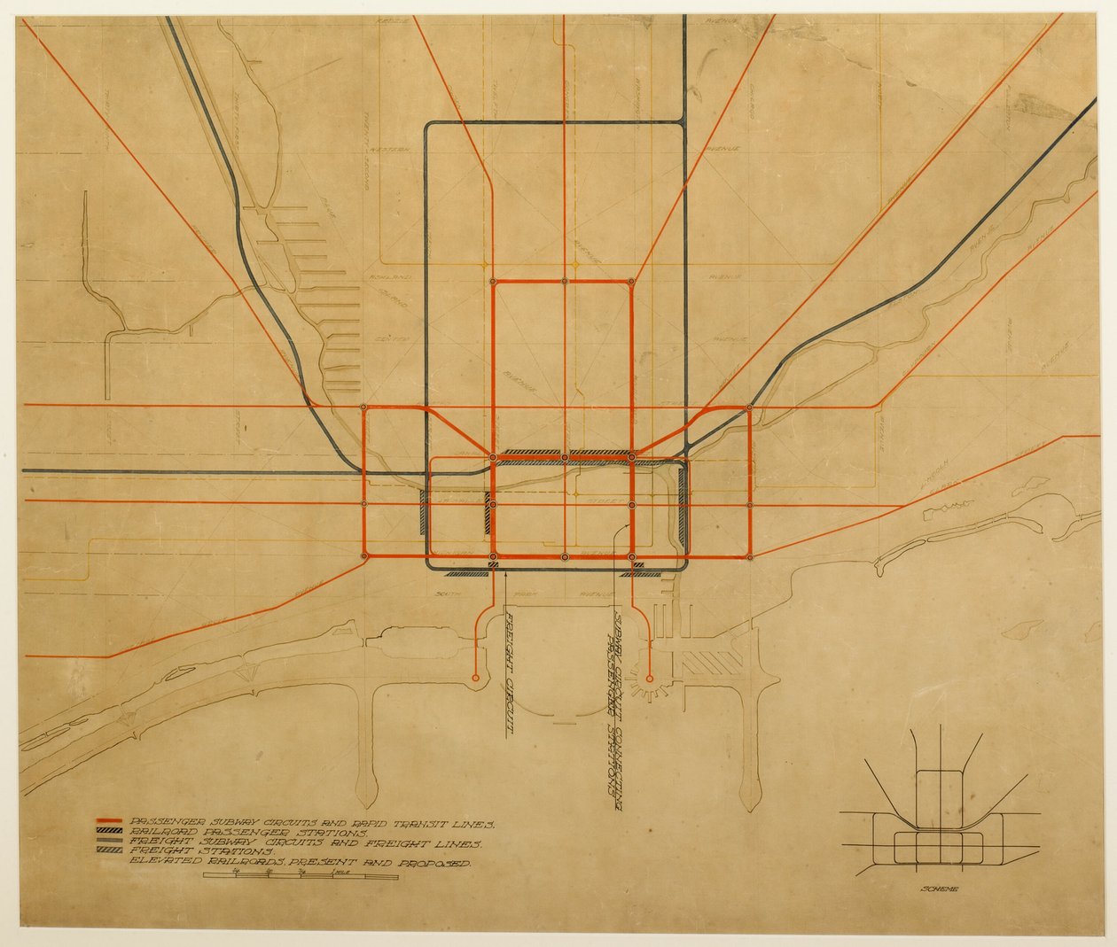 プレート 75、シカゴの計画、1909 年: シカゴ。 完全なシステムを示す都市の図... 作： ダニエル・バーナム