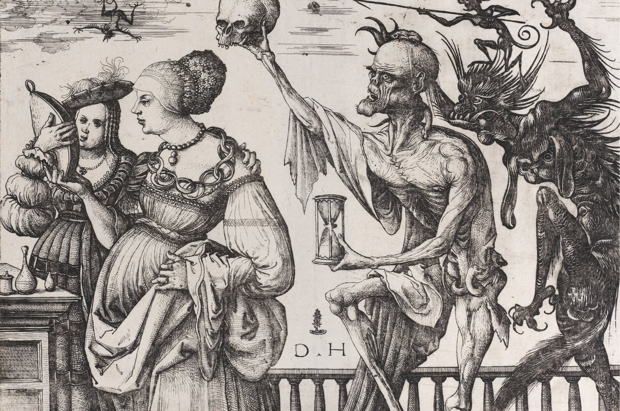 2 人の女性を驚かせる死と悪魔, ca. 1515年。 作： ダニエルホッファー