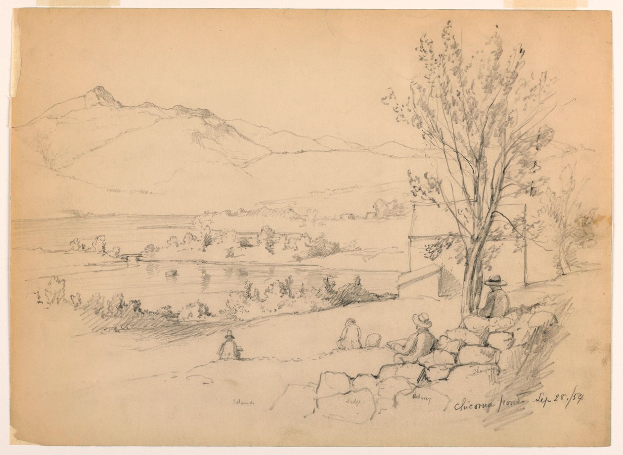 1854年9月28日、ニューハンプシャー州チョコルア池でのデッサン画 作： ダニエル・ハンティントン