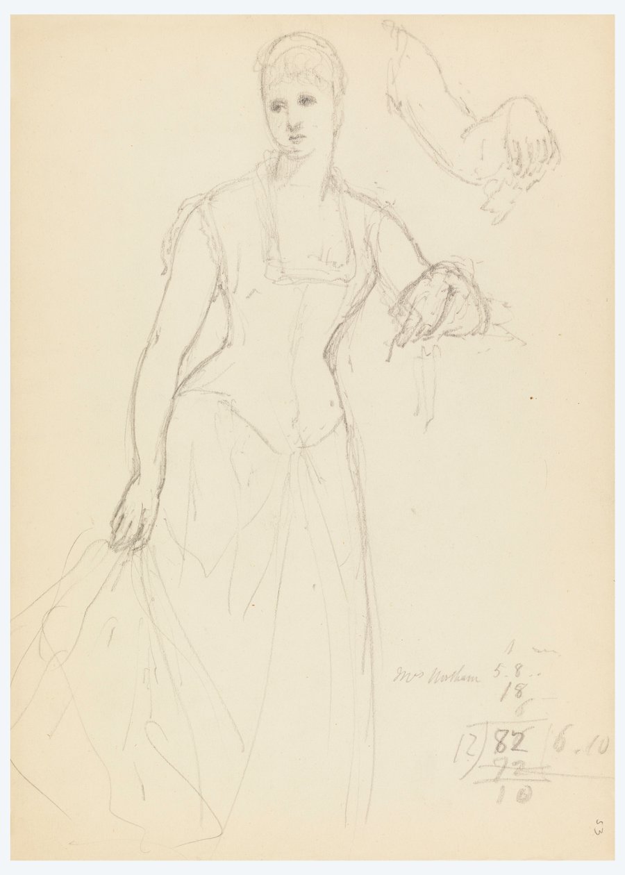 素描、ベラ・ウォーシャムの肖像画のためのスケッチ、1878年 作： ダニエル・ハンティントン