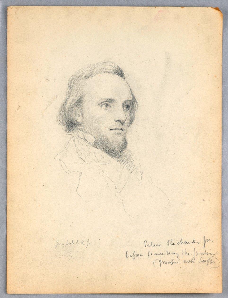 素描、ピーター・リチャーズの肖像画のための頭部のスケッチ、1849年 作： ダニエル・ハンティントン