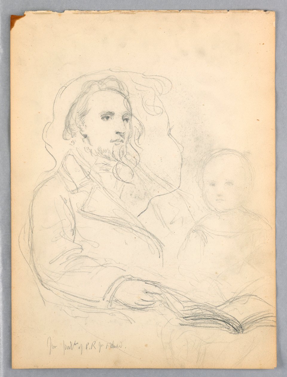 デッサン、「慈愛のレッスン」のスケッチとピーター・リチャーズ・ジュニアの肖像画、1849年 作： ダニエル・ハンティントン