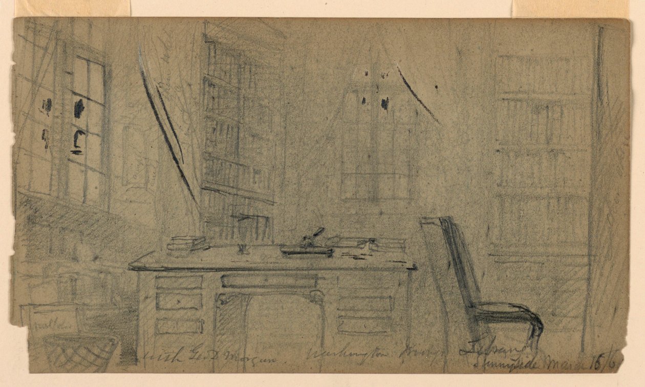 デッサン（1860年3月16日、サニーサイドのワシントン・アーヴィング図書館 作： ダニエル・ハンティントン
