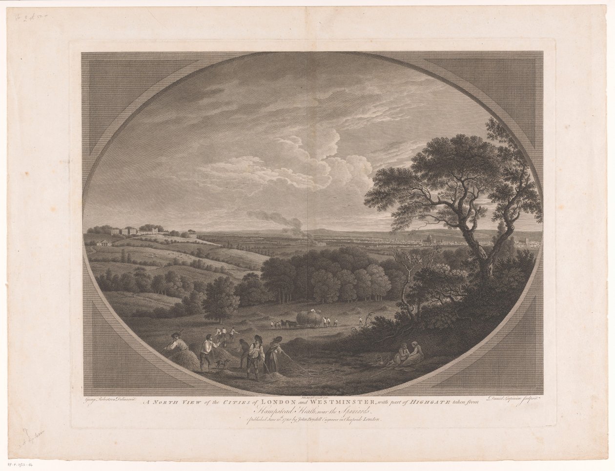 Gezicht op Londen, gezien vanaf Hampstead Heath スペイン人の近くのハムステッド ヒースからハイゲートの一部を撮影した、ロンドンとウェストミンスターの都市の北側の眺め (オブジェクトのタイトル) 作： ダニエル・ラーピニエール