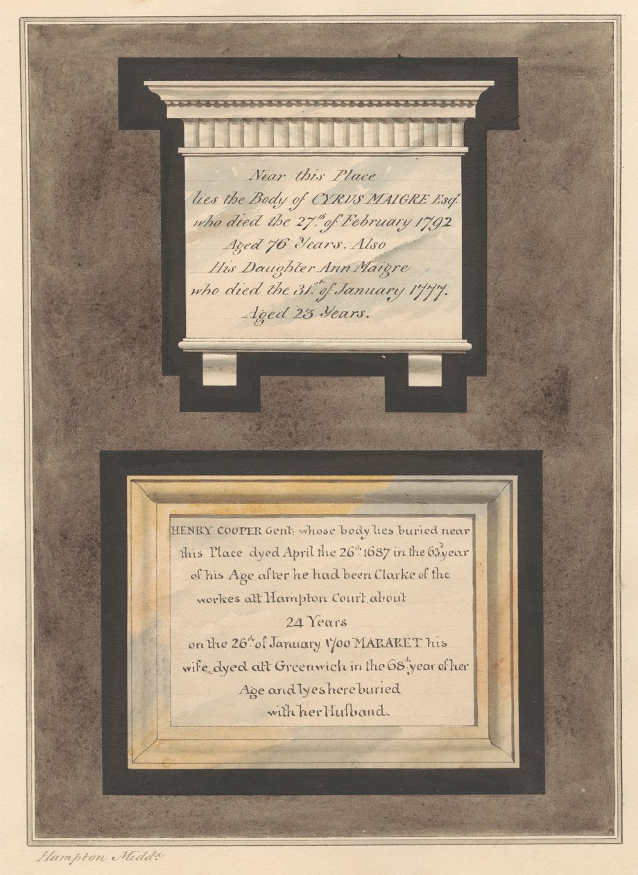 Memorials to Cyrus Maigre, Ann Maigre and Henry and Margaret Cooper from Hampton Church   1437554   ja       japanese Successfully Translated  Original: Mountain pastures Translat: Mountain pastures 1462663 ja japanese Successfully Translated Original: The 作： ダニエル・ライソンズ